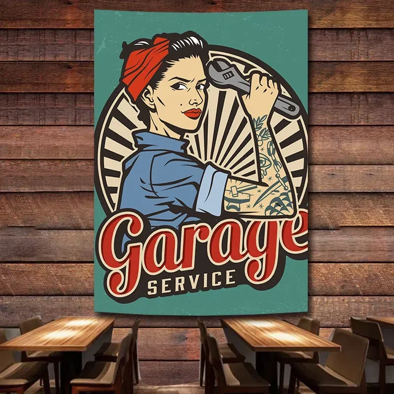 Auto Repair Shop Banners - GARAGE SERVICE Vintage Car Repair Poster