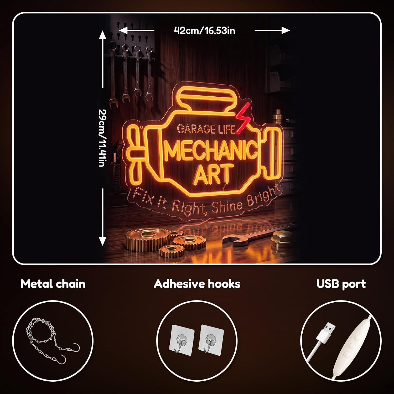 Mechanic Art Neon Sign USB Dim - огляд і ціна Auto Repair Shop Signs